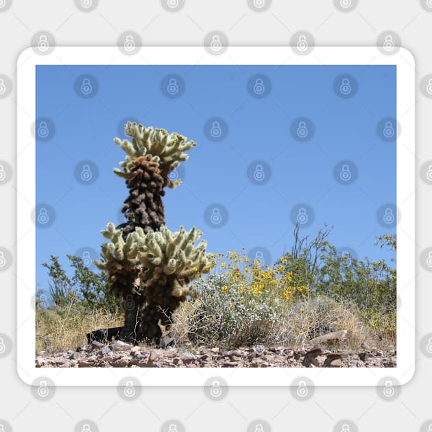 Cactus and Yellow Flowers in the rocky Desert Sticker by Christine aka stine1